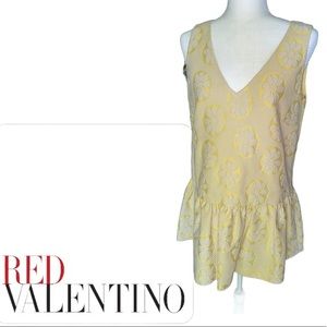 STYLISH RED VALENTINO FLOWER PRINT RUFFLE DROP WAIST DRESS